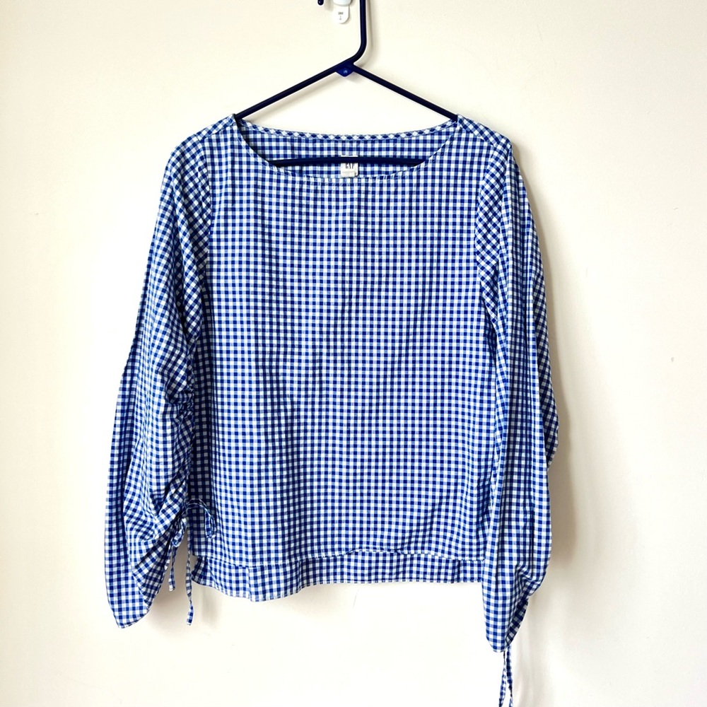 GAP Lightweight Preppy Cotton Gingham Ruched Sleeve Blouse—SZ. Small - Picture 11 of 12